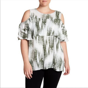 Bobeau Green Tie Dye Cold Shoulder Blouse Top Women's Size Medium
